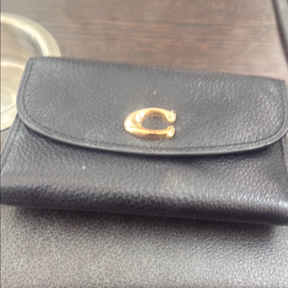 Coach Black Leather Wallet with Gold Accent